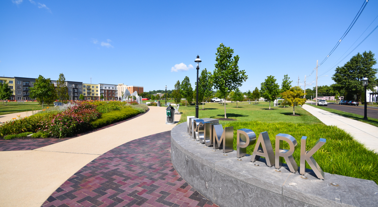Marcum Park with apartments in the background